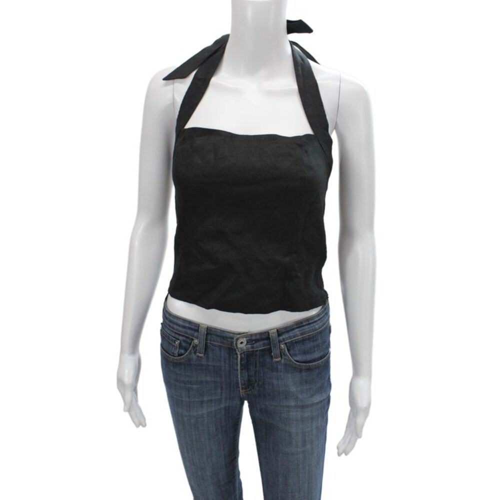 Reformation Womens Cropped Camisole Square Neck Black Linen Zip Size 6